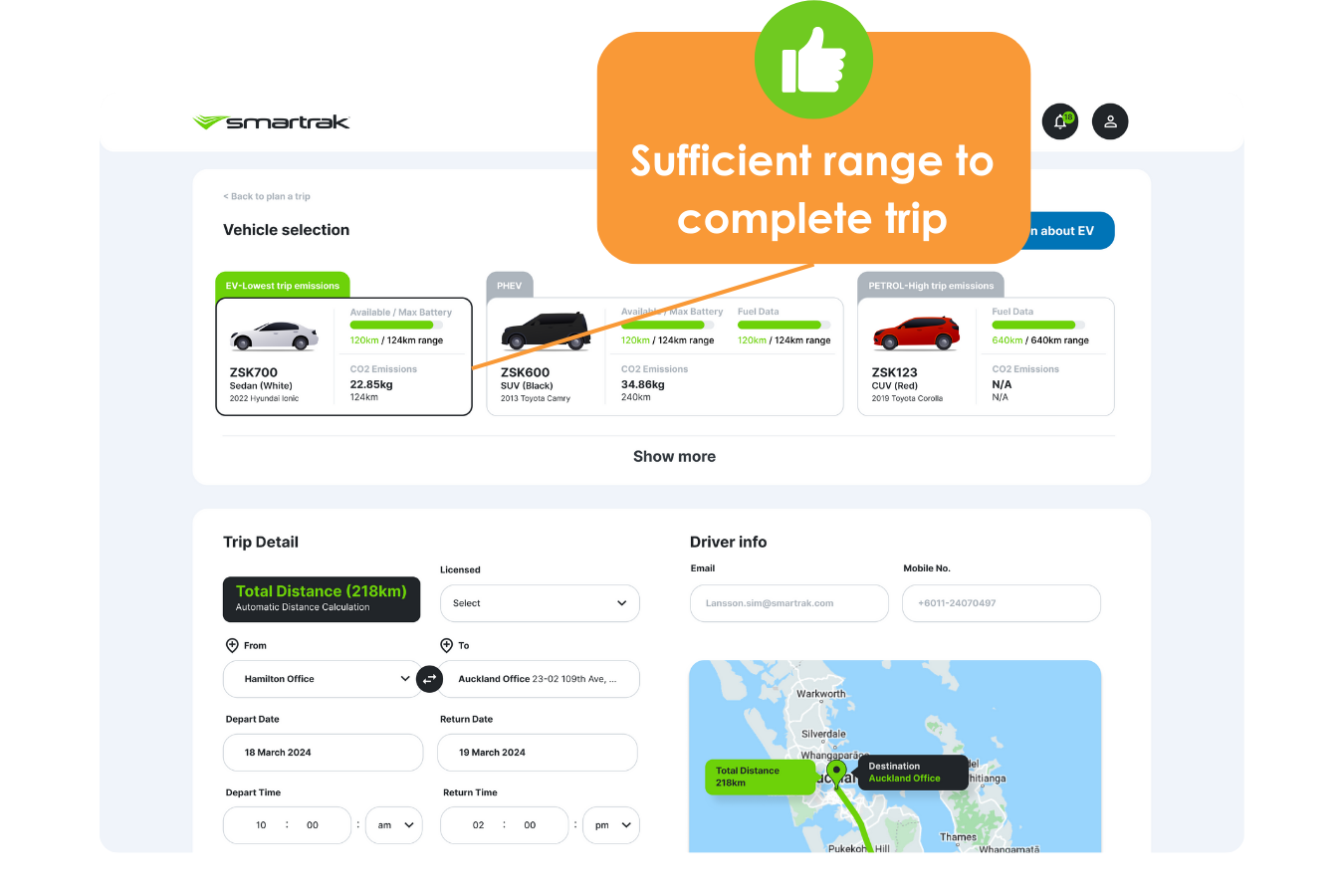 range visibility on route planning platform